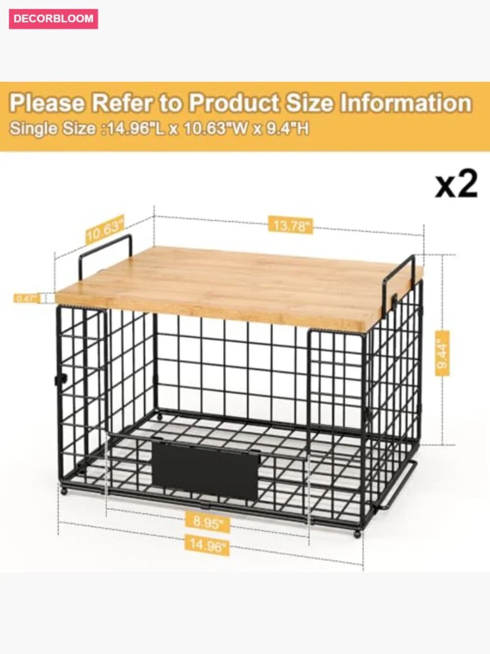 2 Pack Stackable Wire Baskets with Wooden Tops & Tags for Kitchen Pantry Storage
